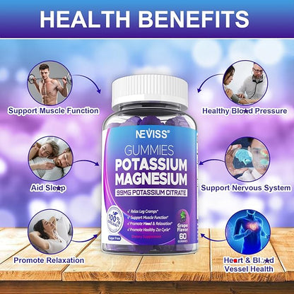 Potassium Magnesium Gummies - Potassium Supplement w/Ashwagandha 200mg, Magnesium Glycinate,B6,B12,P-otassium Citrate for Leg Cramps,Muscle,Electroyte for Adults Kids,Sugar-Free, 2 Pack