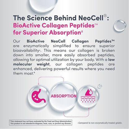 NeoCell Collagen Peptides Powder Packets | 20 Stick Packs | Grass Fed Bovine | Unflavored Supplement | Hair, Skin, & Nails | for Women and Men