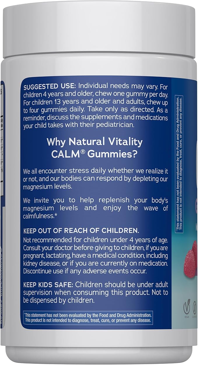 Natural Vitality Calm Magnesium Gummies | 330mg Per Serving | Raspberry Lemon Flavored Supplement | Gluten-Free & Vegan | 240 Count