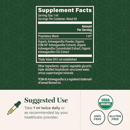 Global Healing Center - Organic Ashwagandha Supplements Drops - KSM-66 Ashwagandha Extra Strength for Men & Women, Helps Promote Relief from Stress, Mood Support, Organic (2 Fl Oz) (Pack of 2)