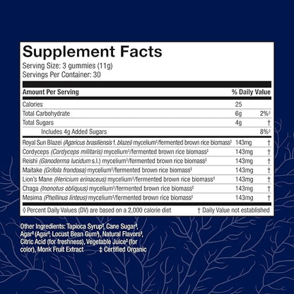 Host Defense Immune Gummies - 7 Species Blend - Mushroom Supplement for Immune Support - Includes Royal Sun Blazei, Cordyceps, Reishi, Maitake, Lion's Mane, Chaga & Mesima - 90 Gummies (30 Servings)