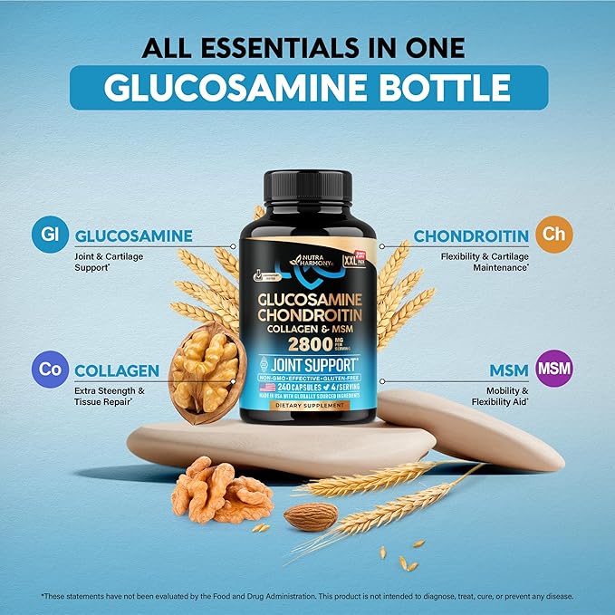 Glucosamine Chondroitin MSM Collagen | HSA | Joint Support Supplement 2800 mg | Made in USA | FSA Approved Product Items | Flexibility Nutritional Vitamins | For Men & Women, 240 Capsules