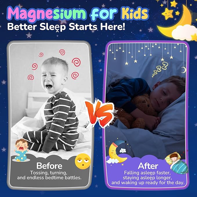 Kids Magnesium Glycinate Gummies + Calcium + Omega 3 - Kids Sleep & Calm Gummies, Melatonin Free Magnesium Gummies + L-theanine, B6, D3 & K2, Zinc, C for Restful Sleep, Bones, Brain & Immunity, 2 Pack