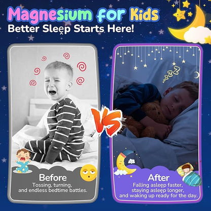 Kids Magnesium Glycinate Gummies + Calcium + Omega 3 - Kids Sleep & Calm Gummies, Melatonin Free Magnesium Gummies + L-theanine, B6, D3 & K2, Zinc, C for Restful Sleep, Bones, Brain & Immunity, 2 Pack