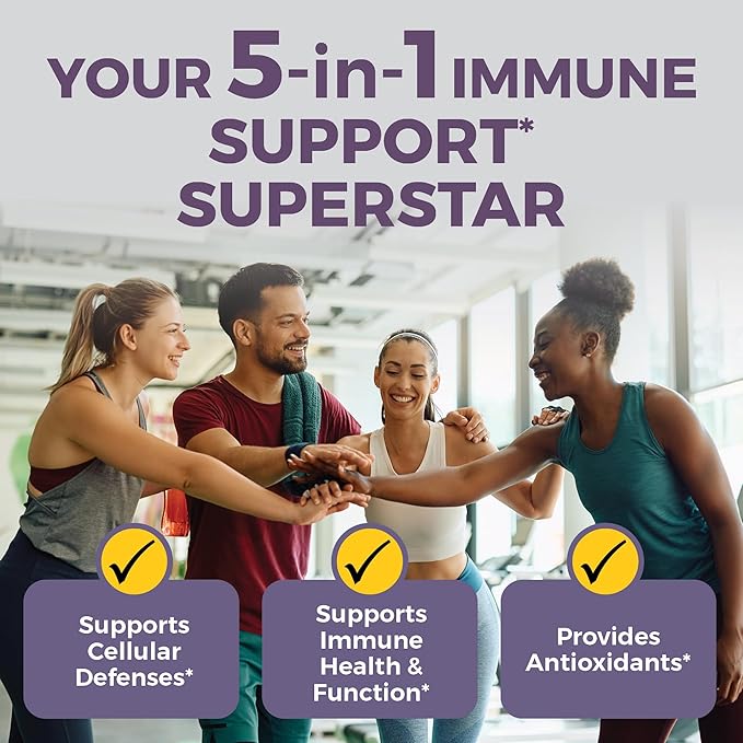 Viva Naturals Black Elderberry 1000mg with Vitamin C, D3 5000 IU & Zinc - 5-in-1 Immune Support Supplement for Adults, Sambucus Elderberry Capsules with Ginger for Men and Women, (60 Capsules)