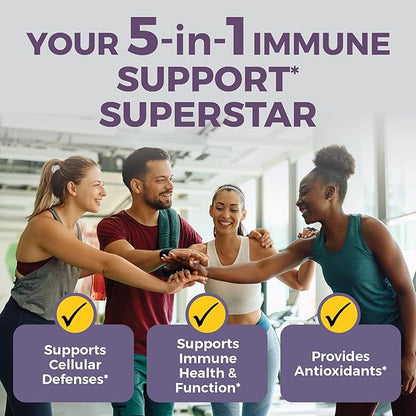 Viva Naturals Black Elderberry 1000mg with Vitamin C, D3 5000 IU & Zinc - 5-in-1 Immune Support Supplement for Adults, Sambucus Elderberry Capsules with Ginger for Men and Women, (60 Capsules)