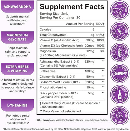 Cortisol Supplements for Women and Men with Magnesium, Ashwagandha, L-Theanine, 10 in 1 Cortisol Detox Manager Reducer, Hormone Balance Liquid Drops - Mood, Focus, Sleep - Blueberry Flavor(2.02 fl.oz)