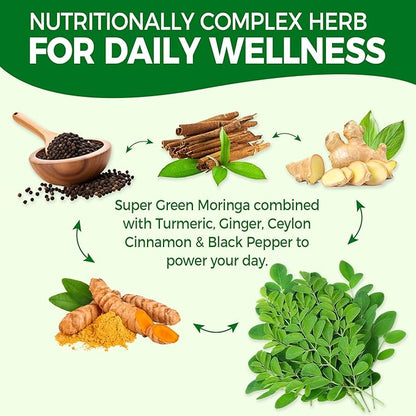 Moringa Gummies for Women Men w/Probiotic Turmeric Ginger Ceylon Cinnamon, Sugar Free, Organic Moringa Powder Capsules Alternatives, Pure Moringa Leaves Green Superfood Supplement - Vegan, 120Cts