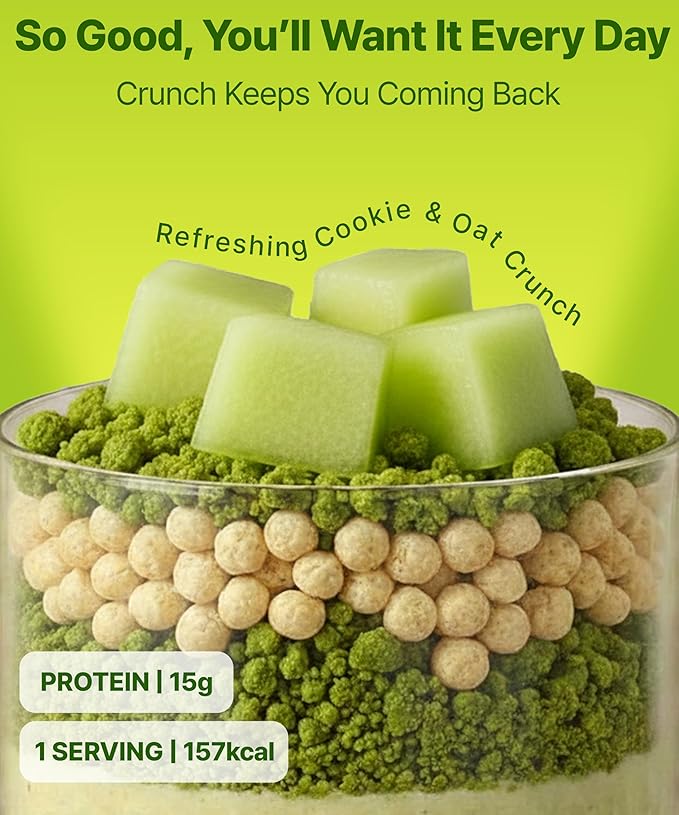 Melon Protein Shake, 15g Protein & 7g High Fiber, Low Sugar, Keto-Friendly Meal Replacement powder with Cookie Crunch & Oat Crunch Balls (7 Packs, 1.41 oz Each)