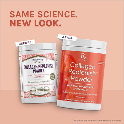 Reserveage Beauty Collagen Replenish Powder - No-Taste Collagen for Radiant Skin & Hair Growth - Mixes Easily in Liquid or Smoothie - 8.25 oz
