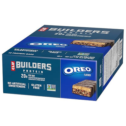 CLIF BUILDERS Protein Bars - OREO-Flavored - 20g Plant Based Protein - Gluten Free - Non-GMO - Low Glycemic - No Artificial Sweeteners - 2.4 oz. (12 Pack)
