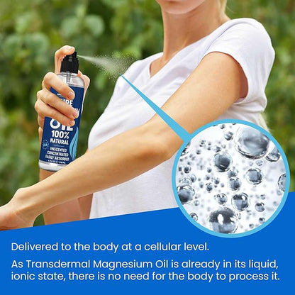 Pure Magnesium Oil Spray 4oz - Topical Magnesium Spray for Sleep & Feet - Extra Strength - USP Grade - 100% Natural and Organic Oil for Muscle Pain & Cramps - Less Sting - Less Itch - Made in USA