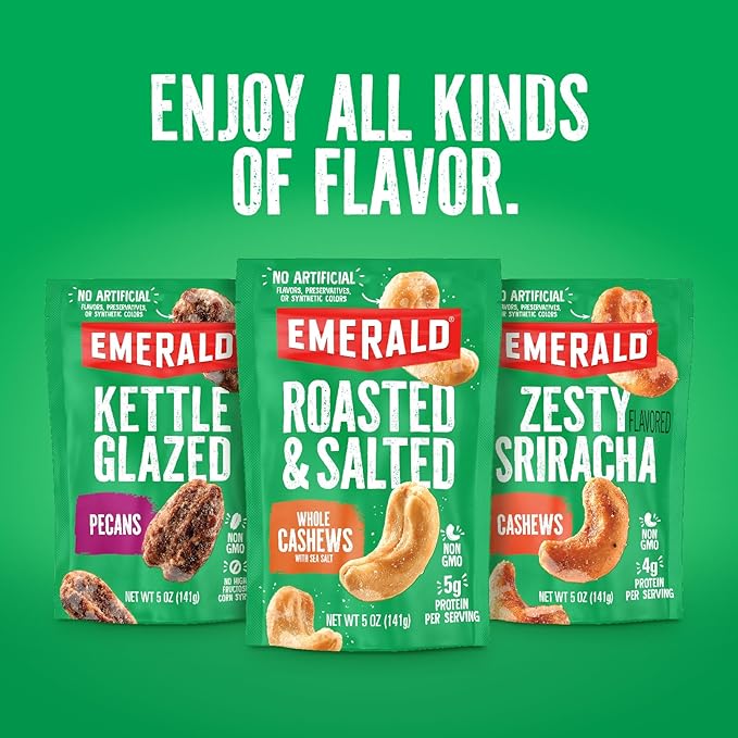 Emerald Nuts Cashews and Almonds with Dried Pineapple 7 Ct (1-Pack), 100-Calorie Individual Packs of Mixed Nut Blend and Dried Fruit
