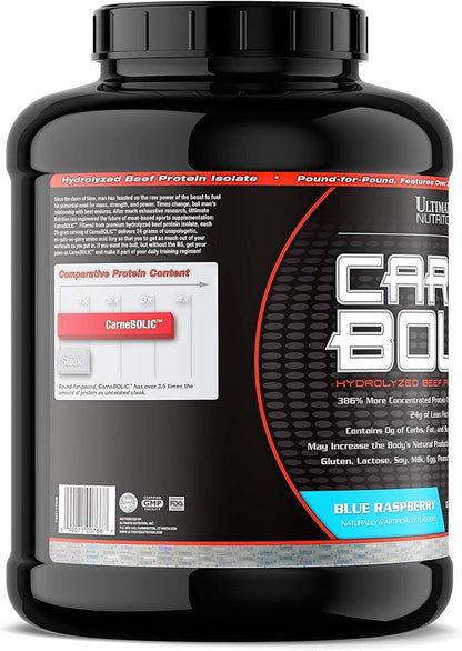 Ultimate Nutrition Carnebolic Hydrolyzed Beef Protein Isolate Powder-Paleo and Keto Friendly-Zero Carbs, Zero Fat, Zero Sugar or Soy, Gluten and Lactose-Free, Blue Raspberry, 60 Servings