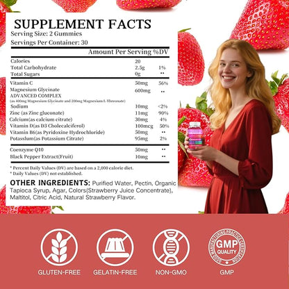 Magnesium Glycinate Gummies 600mg High Absorption - Premium Magnesium Supplement with L-Threonate, Vitamin D3, B6, Potassium for Calm Support - Sugar Free - Perfect for Adults - 120 Count