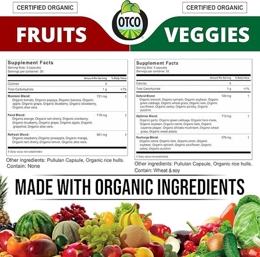 Made with Organic Fruits & Veggies Capsules-Superfood Vegetable Vitamin Supplement for Women & Men-Blend of Fruits and Greens for Daily Health.Fruits and Vegetables Supplements (30-Day Supply)