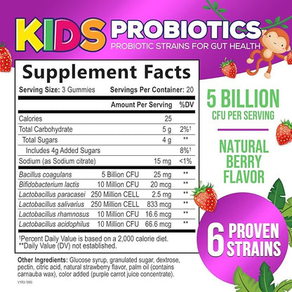 Probiotic for Kids - Natural Immune Support & Digestive Health Supplement - Nature's Daily Children's Probiotic Gummy for Ages 4+ Vegan, Gluten, Soy & Dairy Free - Berry Flavored - 60 Gummies