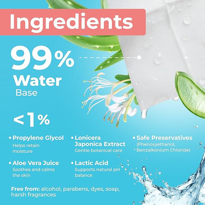 Impossibly Compact Travel Feminine Wipes - 99% Water and Aloe - pH Balanced, Period-Friendly & Ultra Soft - Travel Essentials for Women & Teens - Unscented - 24 Pack Total 144 Wipes