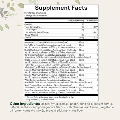 Micro Ingredients Mega Mushroom Gummies | 10-in-1 with Lions Mane, Turkey Tail, Reishi, Cordyceps, Chaga, Maitake, & Ashwagandha | Sugar-Free Raspberry Pomegranate Flavor | Non-GMO | 120 Count