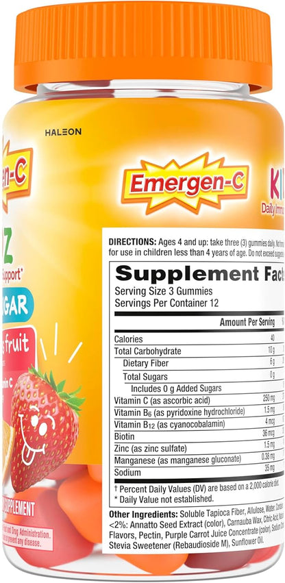 Emergen-C Zero Sugar Immune Support Kidz Gummies, 36 Count (Pack of 2)