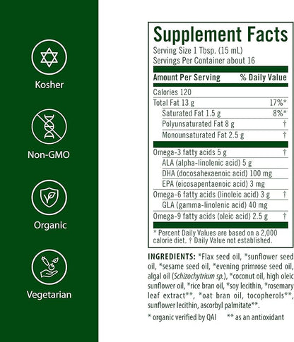 Flora - Udo's Choice Omega 369 Oil Blend with DHA, Udo's Oil Balanced 2:1:1 Ratio of Omega Fatty Acids, Supports Cognitive Function & Overall Health, 8.5-fl.oz. Glass Bottle