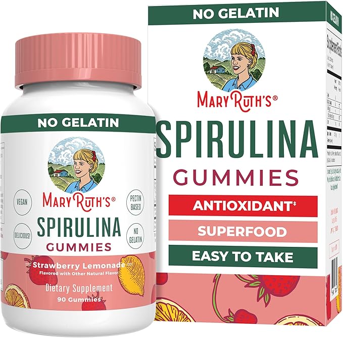 MARYRUTH'S Spirulina Gummies Made with Organic Spirulina | Superfood Gummies for Ages 14+ | Antioxidant | Vegan | Non-GMO | Pectin-Based | Gluten Free | 90 Count