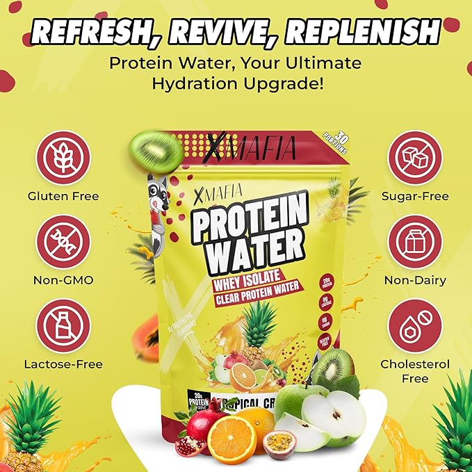 XMafia - Clear Whey Protein Isolate Powder – 20g Protein + Collagen Peptides, 30 Servings, Zero Sugar, Refreshing Light Protein Drink Water, Whey Powder Protein Shake, Lactose Free – Tropical