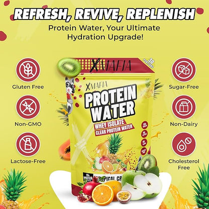 XMafia - Clear Whey Protein Isolate Powder – 20g Protein + Collagen Peptides, 30 Servings, Zero Sugar, Refreshing Light Protein Drink Water, Whey Powder Protein Shake, Lactose Free – Tropical