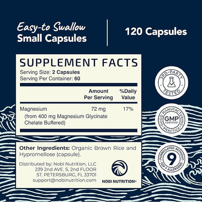 Magnesium Glycinate 400mg | High Absorption Formula for Sleep, Calm, Muscle Relaxation, Heart, Bone & Nerve Support for Women & Men | Chelated Magnesium Glycinate Supplement | 120 Ct (2 Month Supply)