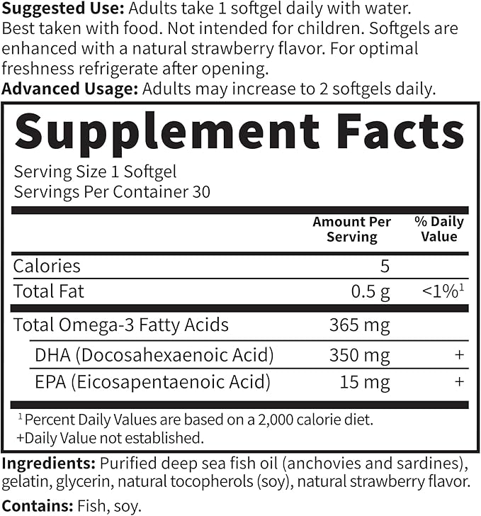 Garden of Life Oceans Mom Prenatal Fish Oil DHA, Omega 3 Supplement - Strawberry, 350mg Prenatal DHA Pregnancy Fish Oil Support for Mamas, Babys Brain & Eye Development, 30 Small Softgels