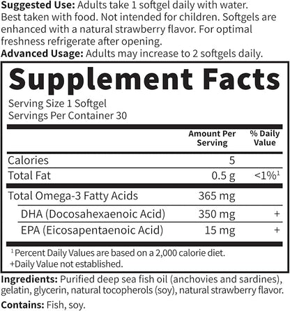 Garden of Life Oceans Mom Prenatal Fish Oil DHA, Omega 3 Supplement - Strawberry, 350mg Prenatal DHA Pregnancy Fish Oil Support for Mamas, Babys Brain & Eye Development, 30 Small Softgels