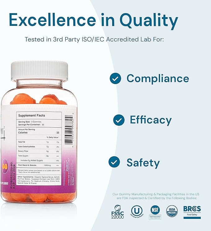 Pharmvista Plant Sterols and Stanols 1200mg Gummy-Vegan Friendly Allergen Free Gluten Free-90 Count