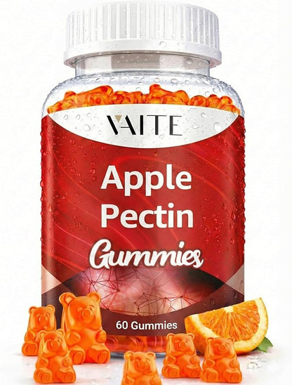 Apple Pectin Gummies - High-Fiber Supplement with 2000mg Natural Cholesterol Lower Support, Promotes Digestive Wellness & Stomach Comfort, Non-GMO & Gluten Free Herbal Supplements - 60 Vegan Gummy