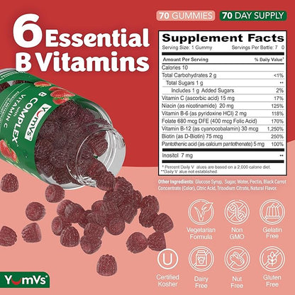 B Complex Gummies with Vitamin C – Great Tasting 1 a Day Energy & Nervous System Support for Adults – Vegan, Kosher, Non-GMO Vitamin B Complex Gummies with B12, B6, & Folic Acid – 70 Count (2 Pack)