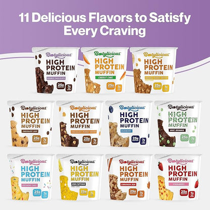 Bootylicious | 25g Protein Muffin | Best Sellers | Low Carb, 16g-18g Fiber, Low Glycimic Index, Low Sugar, 2.32-2.75oz Cup, 12-Pack