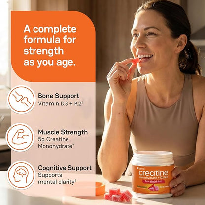 Zena Nutrition Creatine Gummies with D3 & K2, Creatine Monohydrate for Men and Women, Supports Bone, Muscle, & Cognitive Health, Gummy Workout Supplement, Watermelon Flavor, 150ct, 30 Daily Servings