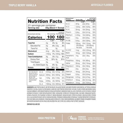SlimFast High Protein Smoothie Mix Plus Fruit Powder, High Protein Meal Replacement Powder, Fiber, Vitamin C, 21 Servings, 1.29 Pounds, Triple Berry Vanilla (Packaging May Vary)