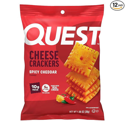 Quest Nutrition Cheese Crackers, Spicy Cheddar Blast, 10g of Protein, Low Carb, Made with Real Cheese, 12 Count (1.06 oz Bags)
