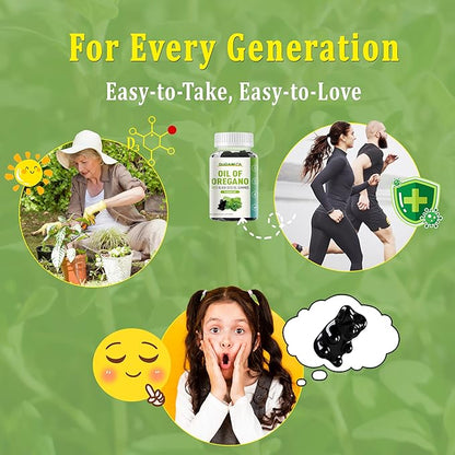 Oil of Oregano with Black Seed Oil + Vitamin D3 | 3 in 1 Oregano Oil 500mg Gummies for Immune Health | Retains High Concentrated Carvacrol & Thymoquinone | Non-GMO, Vegan | 120 Chewable