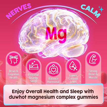 12-in-1 Magnesium Complex Gummies for Women, 1000mg Liposomal Magnesium Glycinate Citrate Malate Oxide Supplement with D3, Methylated B6&12, Zinc for Relax, Sleep, Bone, Muscle Health, Vegan, 60 Chews