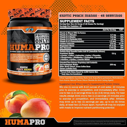 HumaPro Essential Amino Acid Formula | EAA Protein Supplement | Supports Muscle Recovery & Performance | Vegan, Gluten Free | | 45 Servings (Exotic Peach Mango)