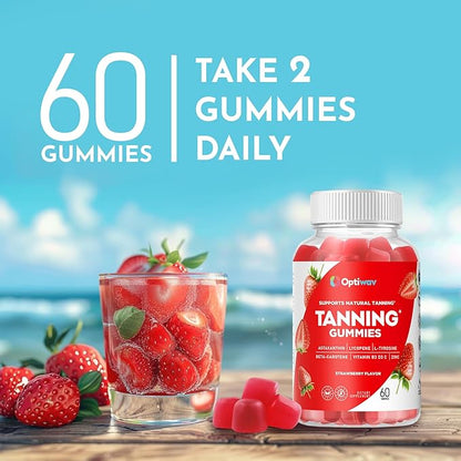 Tanning Gummies for Women - Self Tan Supplement That Work Fast Without Sun - Daily Chews with Beta Carotene Astaxanthin Lycopene Vitamins for Skin Health Glow Up Sunless Tan - Vegan Sugar Free