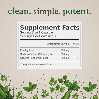 Body Deodorizing Supplement - 200mg Chlorophyll Capsules for 24hr Freshness | Gut & Skin Health | Vegan Body Magic Capsules (60ct)
