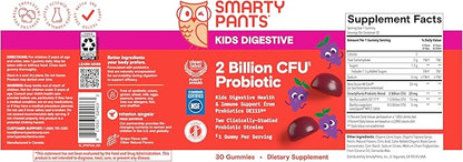 SmartyPants Kids Probiotic Gummies for Digestive Health: 2 Billion CFU Gut Health and Immune Support Supplement, Clinically Studied Probiotic, Gluten Free, Grape, 30 Count (30 Day Supply)