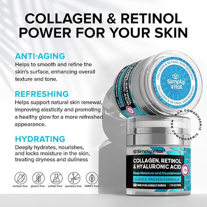 Anti-Aging Face Moisturizer with Retinol, Collagen & Hyaluronic Acid - Made in USA - Moisturizer Face Cream for Women & Men - Firming & Hydrating Neck Cream - Day & Night Skin Care - 2-Pack