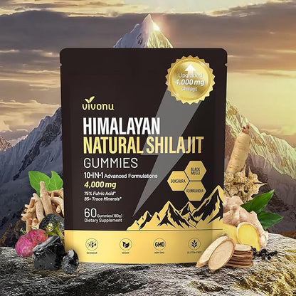 Shilajit* Gummies,Pure Himalayan* micronutrient Supplement, Himalayan Premium Ingredient with Shilajit, Ashwagandha, Gokshura, Fulvic Acid & 85+ Trace Minerals I for Men & Women ((4000MG/1 Bag))