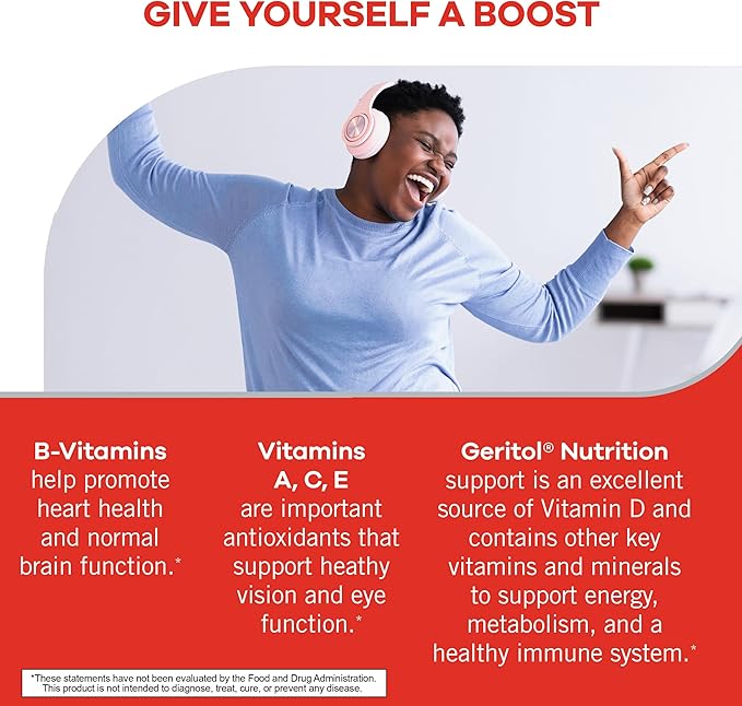 Geritol, Multivitamin Supplement, Contains B-Vitamins, Antioxidants, Vitamins C, E & D and Iron, 26 Essential Vitamins and Minerals, Gluten-Free, Non-GMO, No Artificial Sweeteners, 40 Tablets