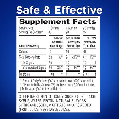 Zarbee's Kids Melatonin Gummies with 1mg Melatonin, Kids Sleep Gummy, Promotes Peaceful Sleep, Drug-Free, Non-Habit-Forming, Natural Strawberry, 90 ct
