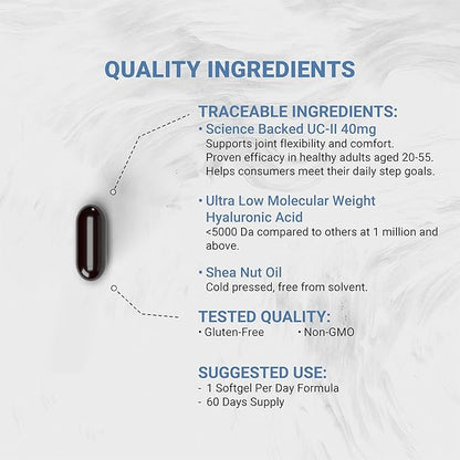 Naturalis UC-II 40 mg with Hyaluronic Acid and Shea Nut Oil | Enhanced Undenatured Type II Collagen for Better Joint Health, Mobility & Flexibility | Gluten-Free & Non-GMO | 60 Softgels