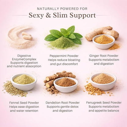 Bloat No More Digestive Enzymes - Sexy and Slim Bloating Relief for Women, Helps Debloating and Gas Relief & Promotes Digestion with Fenugreek & Dandelion - 60 Count